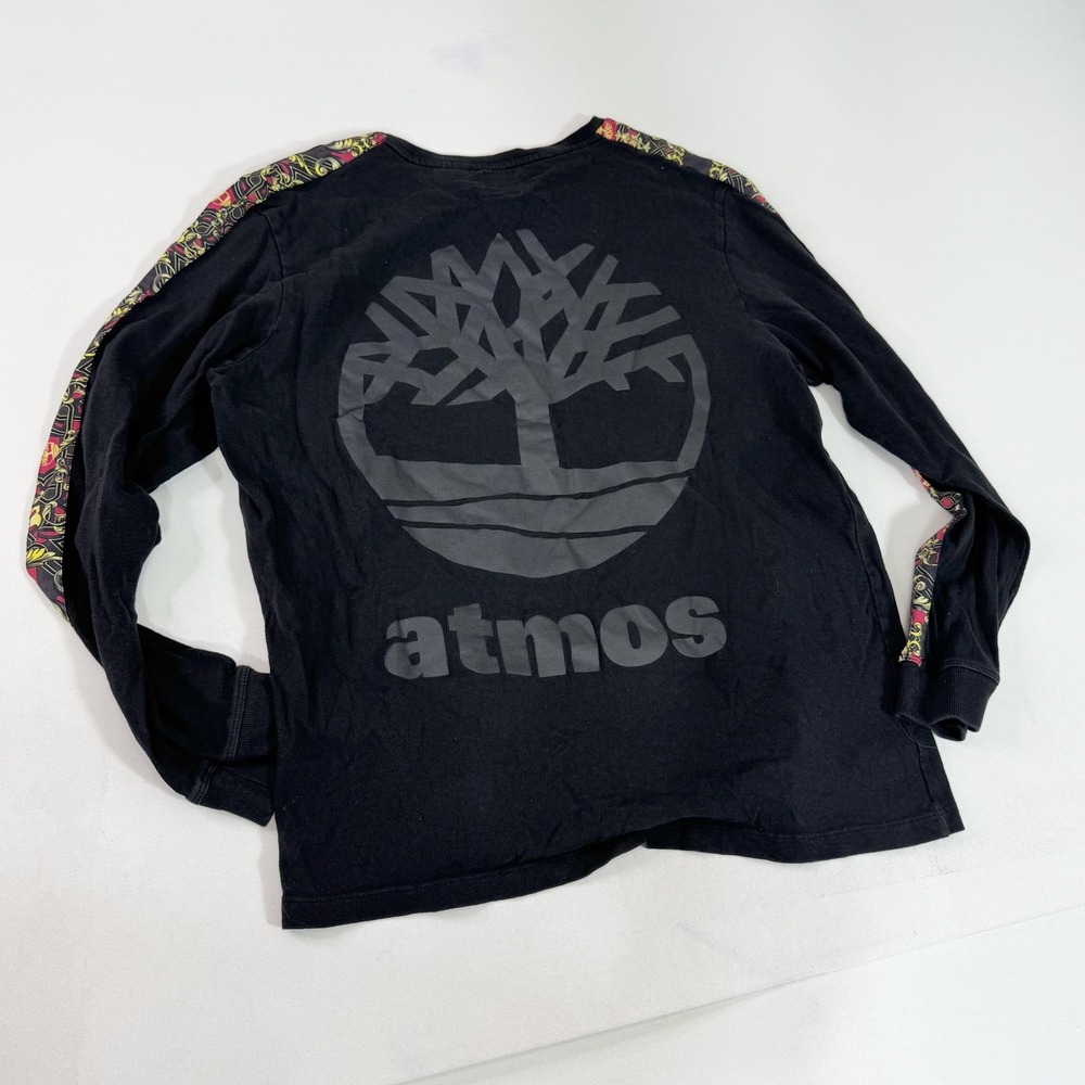 Timberland atmos Shirt Mens XL Black Long Sleeve Crewneck Graphic Logo Collab